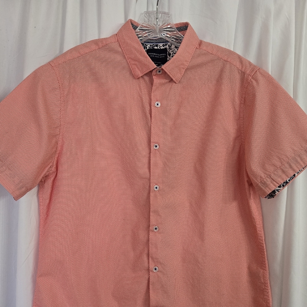 Denim & Flower Coral/Pink Print Slim Fit Button-Down Shirt Size M